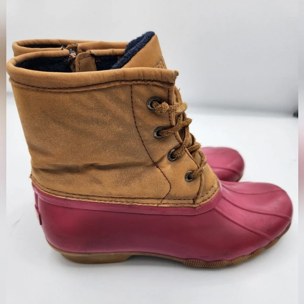 Sperry Top-Sider Duck Boots Pink Tan Lace Up Ankle Boots Rubber Sole Shoes‎